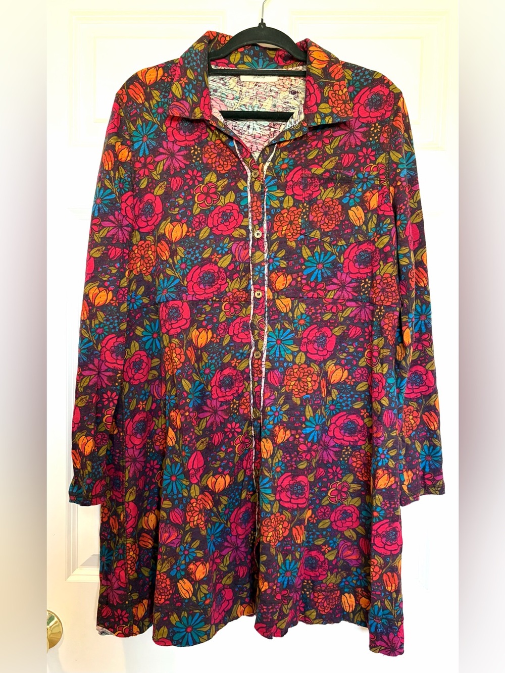 Natural Life Floral Button Front Long Sleeve Dress Boho Red/Pink - Size M